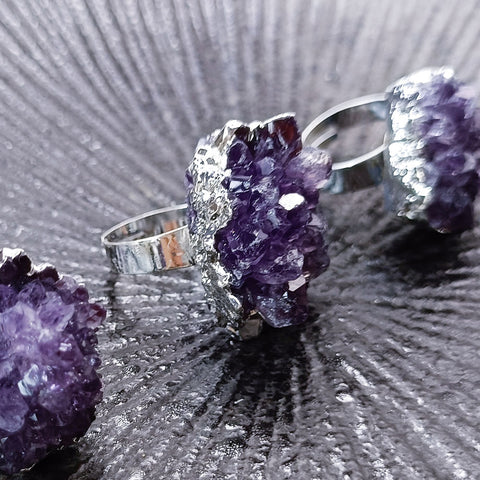 Crystal Quartz Irregular Shape Amethysts Adjustable Ring