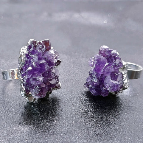 Crystal Quartz Irregular Shape Amethysts Adjustable Ring