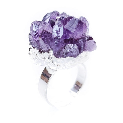 Crystal Quartz Irregular Shape Amethysts Adjustable Ring