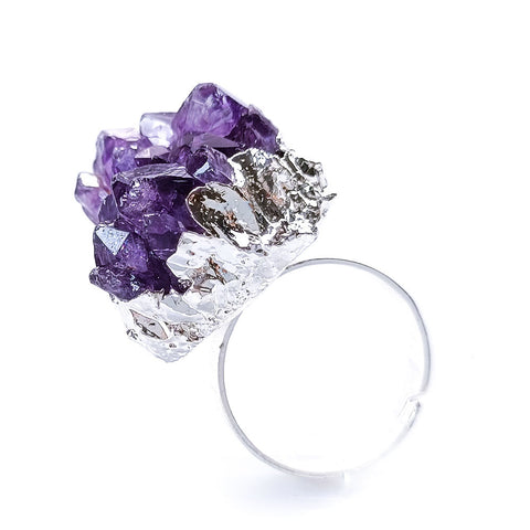 Crystal Quartz Irregular Shape Amethysts Adjustable Ring