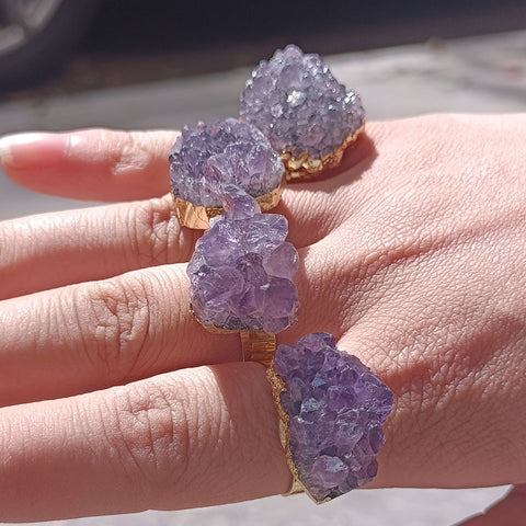 Crystal Quartz Irregular Shape Amethysts Adjustable Ring