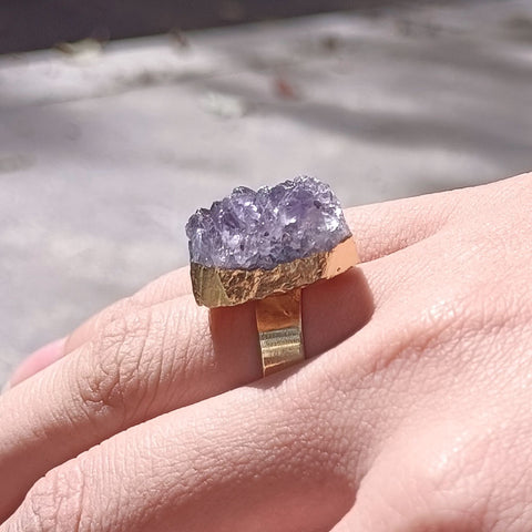 Crystal Quartz Irregular Shape Amethysts Adjustable Ring