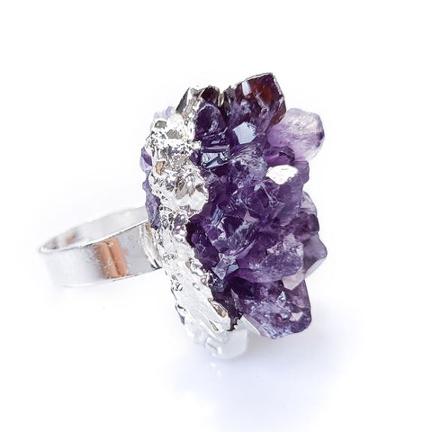 Crystal Quartz Irregular Shape Amethysts Adjustable Ring