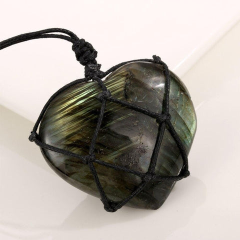 Wrapped Crystal Labradorite Heart Necklace