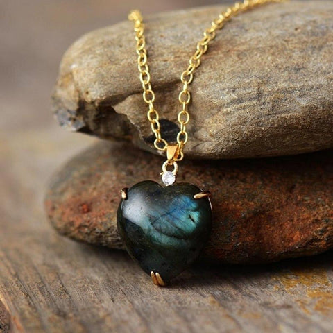 Labradorite Crystal Heart Pendant Necklace