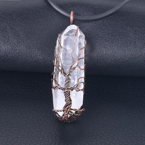 Tree Wire Wrapped Clear Crystal Necklace