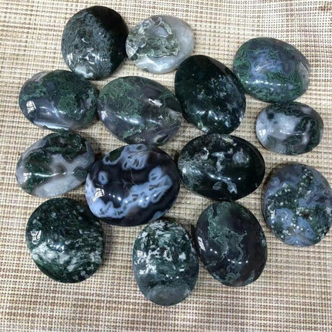 Green Moss Agate Palm Stone