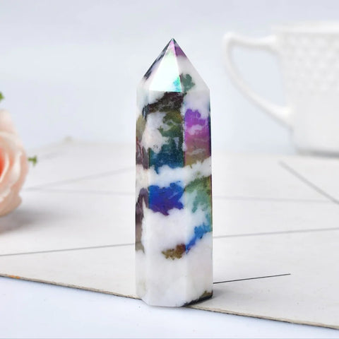 Rainbow Aura Zebra Jasper Crystal Point